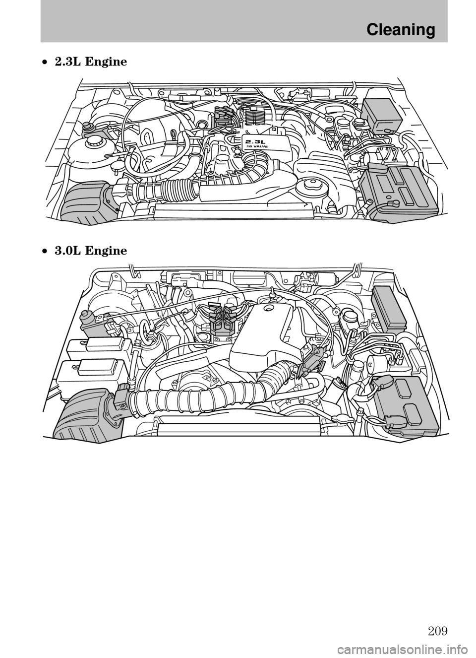 MAZDA MODEL B2300 TRUCK 2008  Owners Manual (in English) •2.3L Engine
• 3.0L Engine
2.3L16 VALVE
2008 B-Series (mbs)
Owners Guide (post-2002-fmt)
USA (fus)
Cleaning
209 