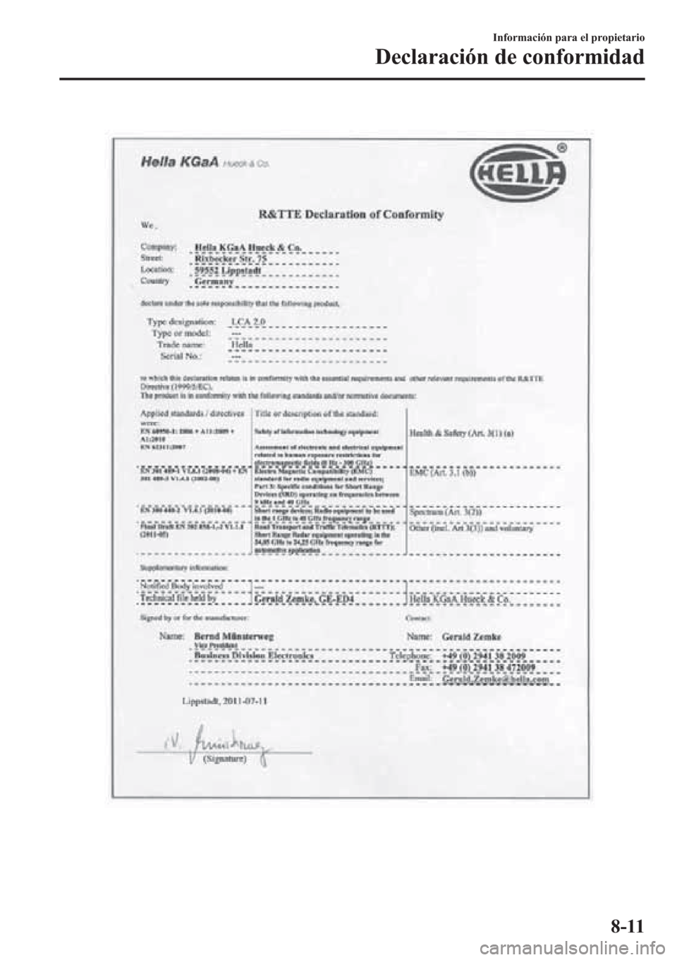 MAZDA MODEL CX-5 2013  Manual del propietario (in Spanish)  Información para el propietario
Declaración de conformidad
8-11 
