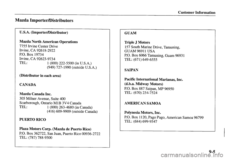 MAZDA MODEL MPV 2001  Owners Manual (in English) 