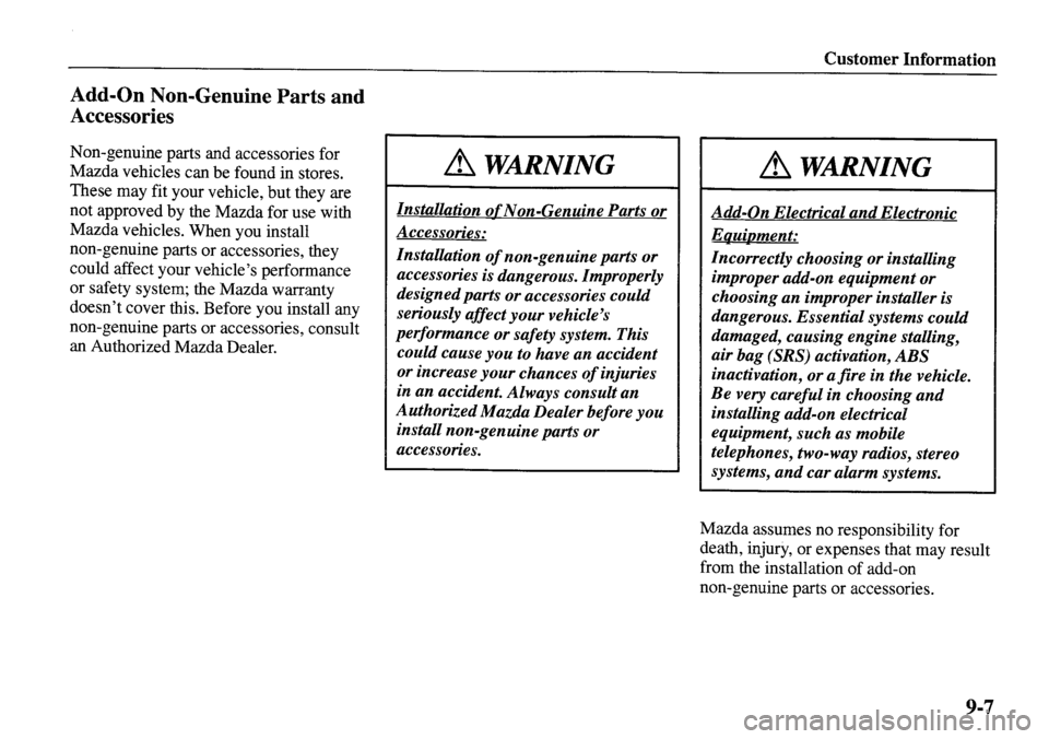 MAZDA MODEL MPV 2001  Owners Manual (in English) 