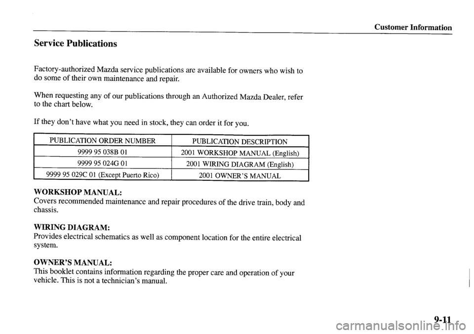 MAZDA MODEL MPV 2001  Owners Manual (in English) 