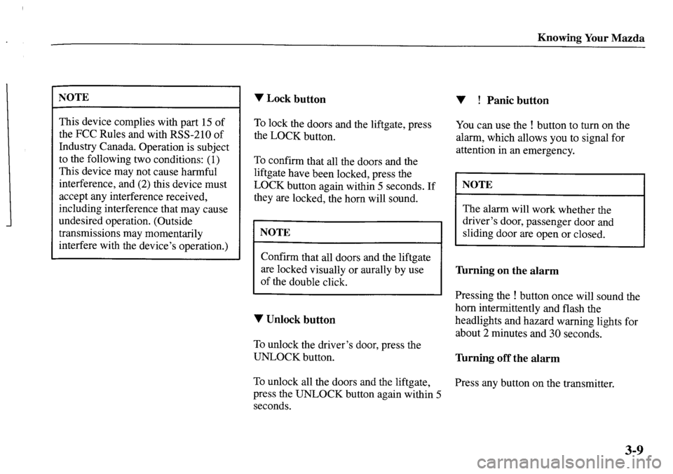 MAZDA MODEL MPV 2001  Owners Manual (in English) 