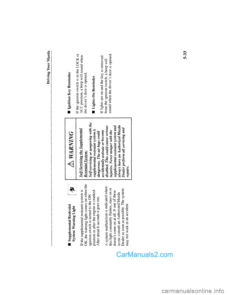 MAZDA MODEL MILLENIA 2001  Owners Manual (in English) 