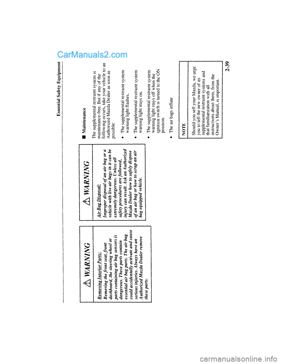 MAZDA MODEL MILLENIA 2001  Owners Manual (in English) 