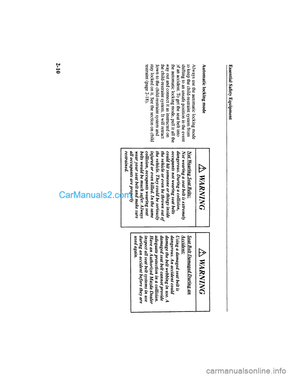 MAZDA MODEL MILLENIA 2000  Owners Manual (in English) 
