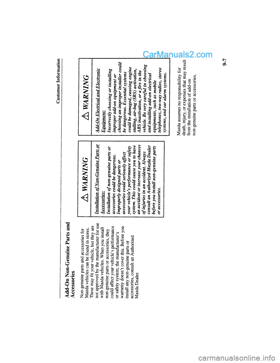 MAZDA MODEL MILLENIA 2000  Owners Manual (in English) 