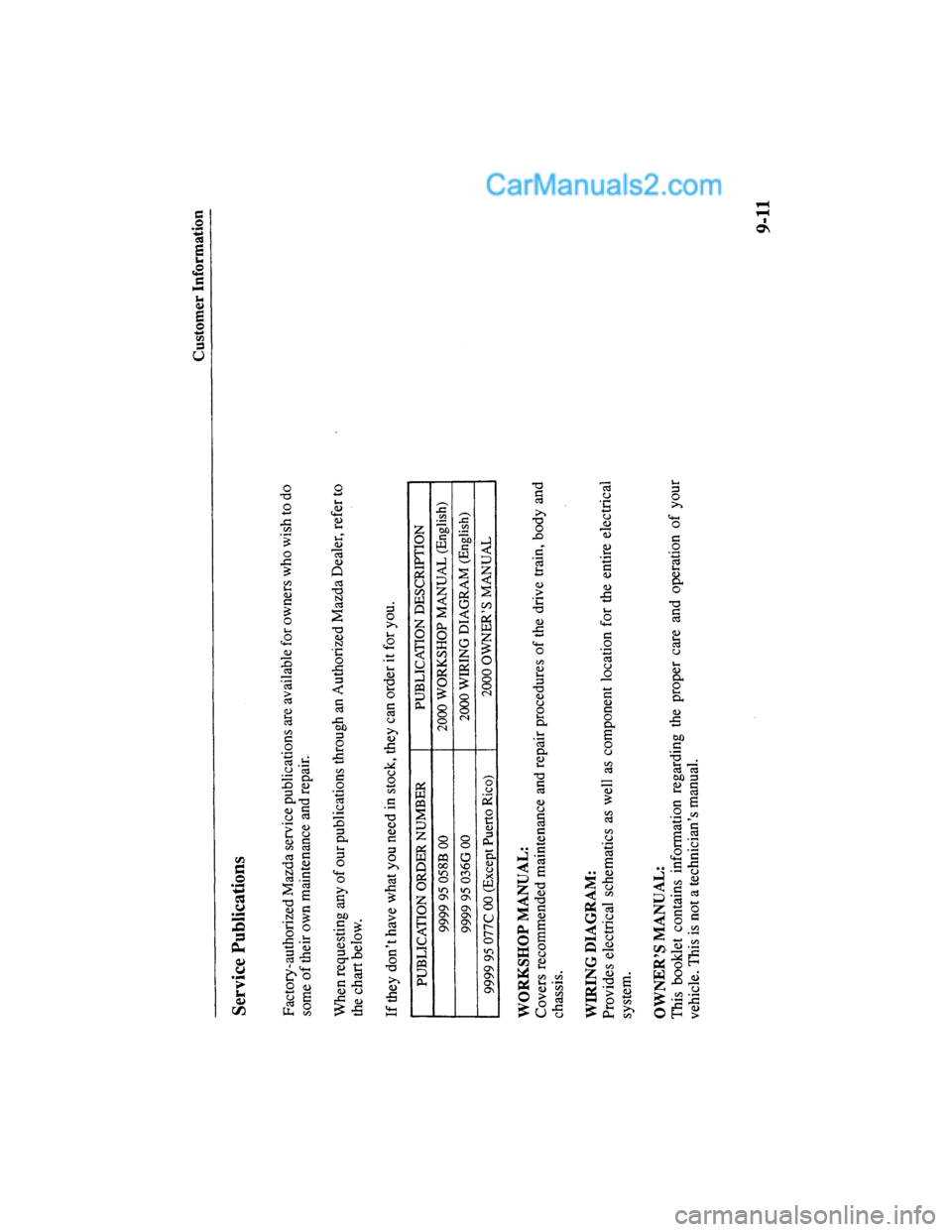 MAZDA MODEL MILLENIA 2000  Owners Manual (in English) 