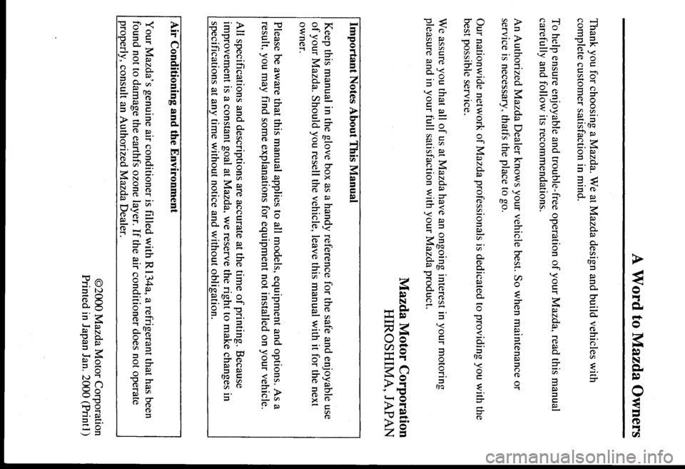 MAZDA MODEL PROTÉGÉ 2000  Owners Manual (in English) 