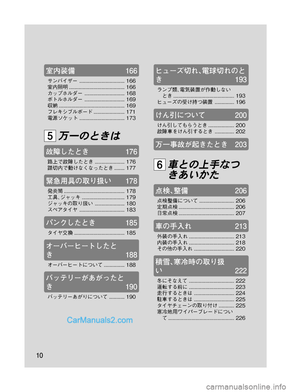 MAZDA MODEL VERISA 2007 ベリーサ|取扱説明書 (in Japanese) Black plate (10,1)
室内装備166
サンバイザー................................... 166
室内照明........................................... 166
カップホルダー.......................... MAZDA MODEL VERISA 2007 ベリーサ|取扱説明書 (in Japanese) Black plate (10,1)
室内装備166
サンバイザー................................... 166
室内照明........................................... 166
カップホルダー..........................