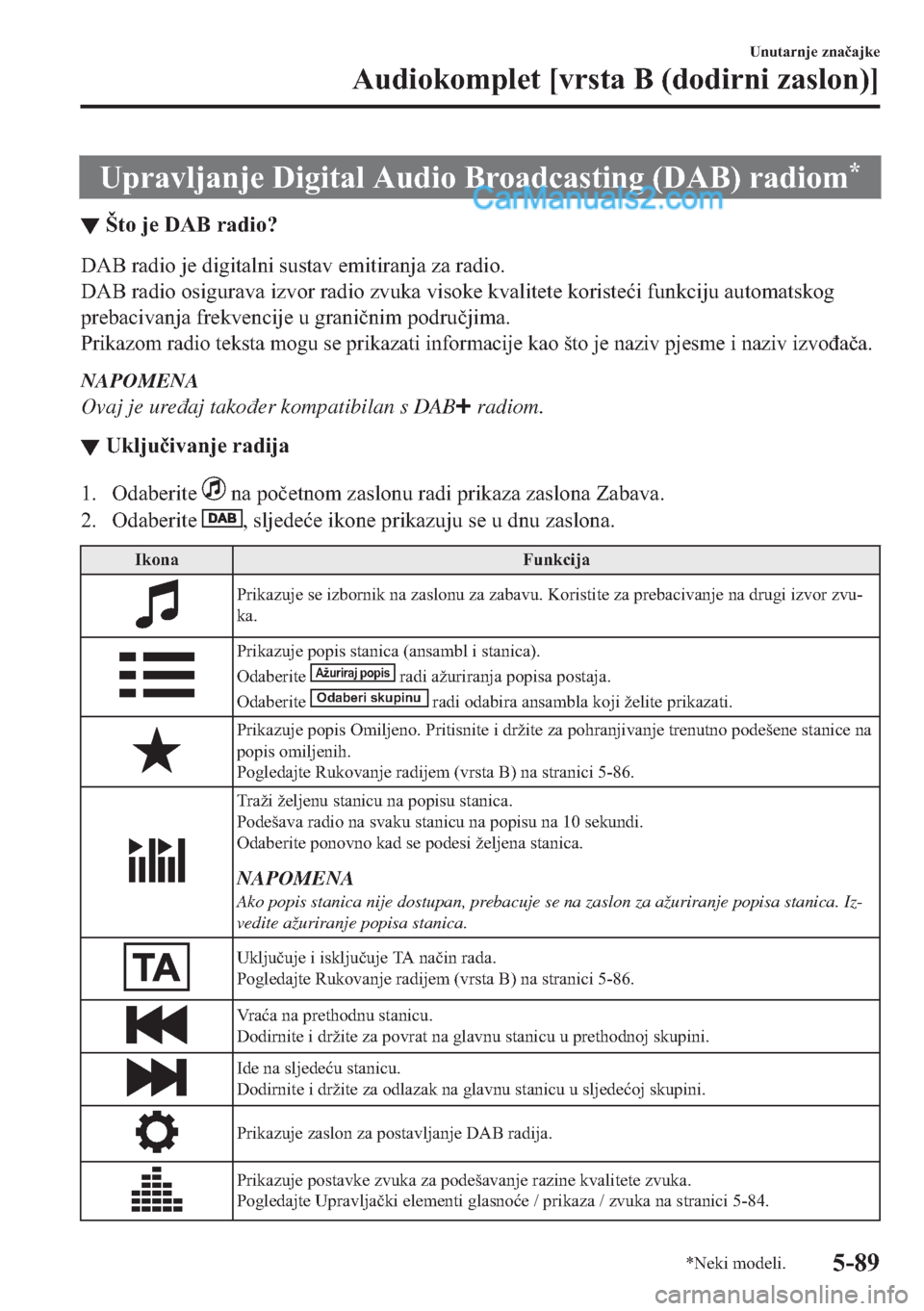 MAZDA MODEL 2 2019  Upute za uporabu (in Crotian) �8�S�U�D�Y�O�M�D�Q�M�H���L�J�L�W�D�O��$�X�G�L�R��%�U�R�D�G�F�D�V�W�L�Q�J����$�%���U�D�G�L�R�P�
▼�