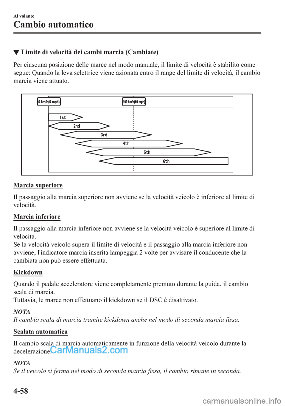 MAZDA MODEL 2 2019  Manuale del proprietario (in Italian) ▼�/�L�P�L�W�H��G�L��Y�H�O�R�F�L�W�j��G�H�L��F�D�P�E�L��P�D�U�F�L�D���&�D�P�E�L�D�W�H�
�3�H�U��F�L�D�V�F�X�Q�D��S�R�V�L�]�L�R�Q�H��G�H�O�O�H��P�D�U�F�H��Q�H�O��P�R�G�R��P�D�Q�X�D�O�H�
