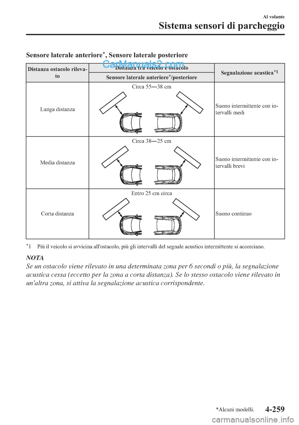 MAZDA MODEL 2 2019  Manuale del proprietario (in Italian) �6�H�Q�V�R�U�H��O�D�W�H�U�D�O�H��D�Q�W�H�U�L�R�U�H�
���6�H�Q�V�R�U�H��O�D�W�H�U�D�O�H��S�R�V�W�H�U�L�R�U�H
��L�V�W�D�Q�]�D��R�V�W�D�F�R�O�R��U�L�O�H�Y�D(
�W�R��L�V�W�D�Q�]�D��W�U�D��Y�H�L