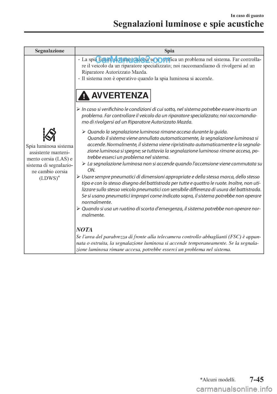 MAZDA MODEL 2 2019  Manuale del proprietario (in Italian) �6�H�J�Q�D�O�D�]�L�R�Q�H �6�S�L�D
�6�S�L�D��O�X�P�L�Q�R�V�D��V�L�V�W�H�P�D
�D�V�V�L�V�W�H�Q�W�H��P�D�Q�W�H�Q�L(
�P�H�Q�W�R��F�R�U�V�L�D���/�$�6���H
�V�L�V�W�H�P�D��G�L��V�H�J�Q�D�O�D�]�L�R