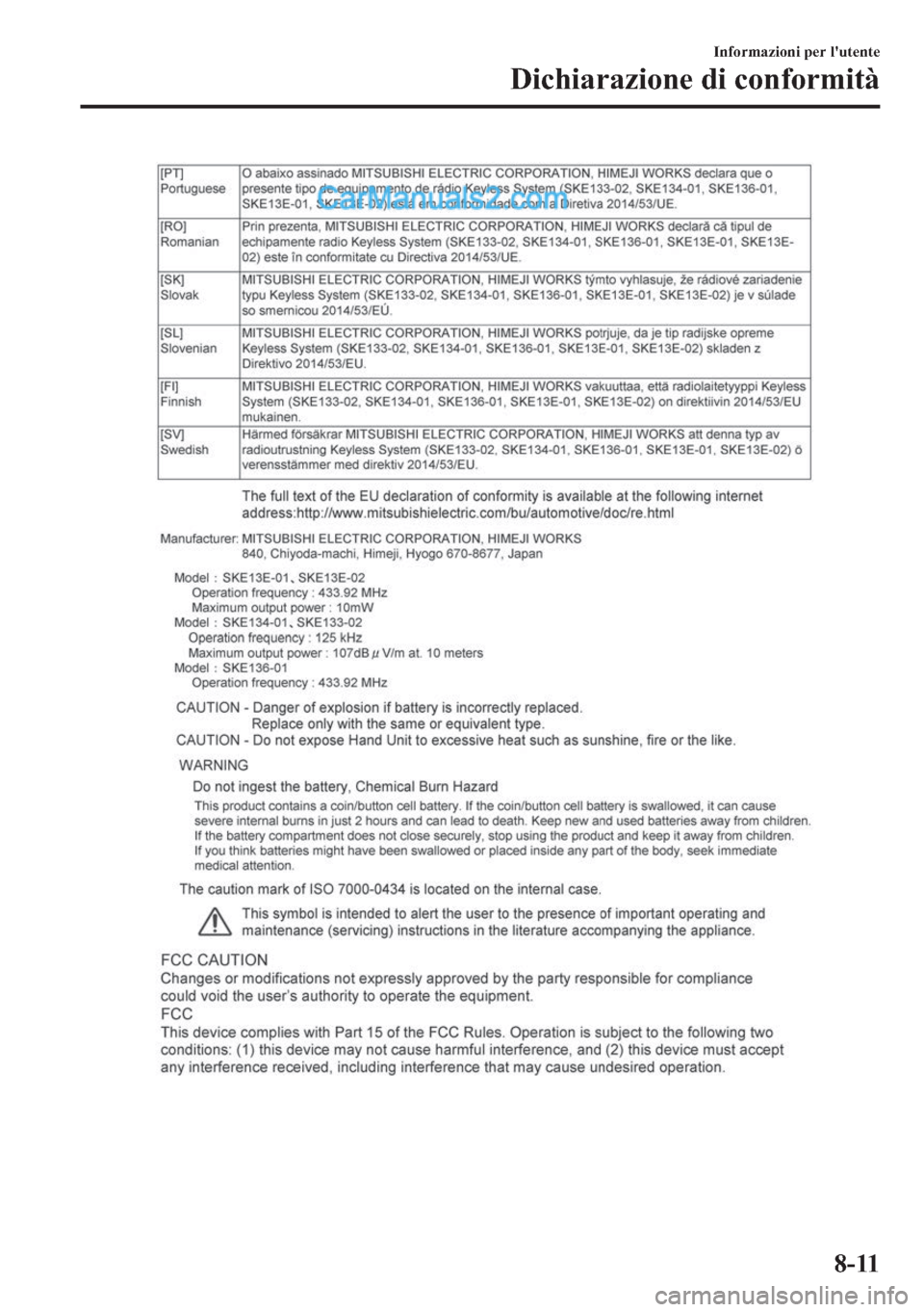 MAZDA MODEL 2 2019  Manuale del proprietario (in Italian) �,�Q�I�R�U�P�D�]�L�R�Q�L��S�H�U��O�
�X�W�H�Q�W�H
��L�F�K�L�D�U�D�]�L�R�Q�H��G�L��F�R�Q�I�R�U�P�L�W�j
����  