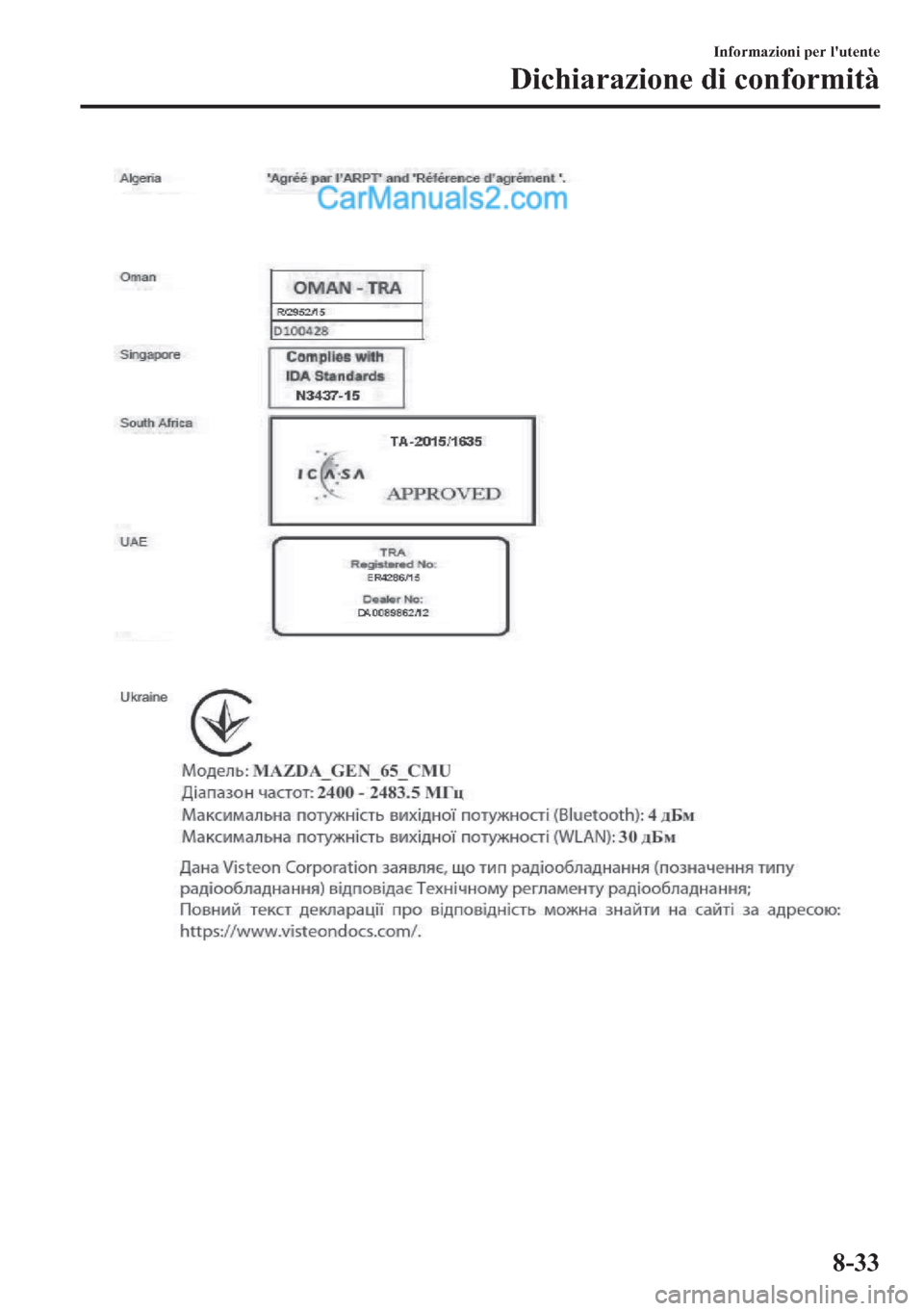 MAZDA MODEL 2 2019  Manuale del proprietario (in Italian) �,�Q�I�R�U�P�D�]�L�R�Q�L��S�H�U��O�
�X�W�H�Q�W�H
��L�F�K�L�D�U�D�]�L�R�Q�H��G�L��F�R�Q�I�R�U�P�L�W�j
����  