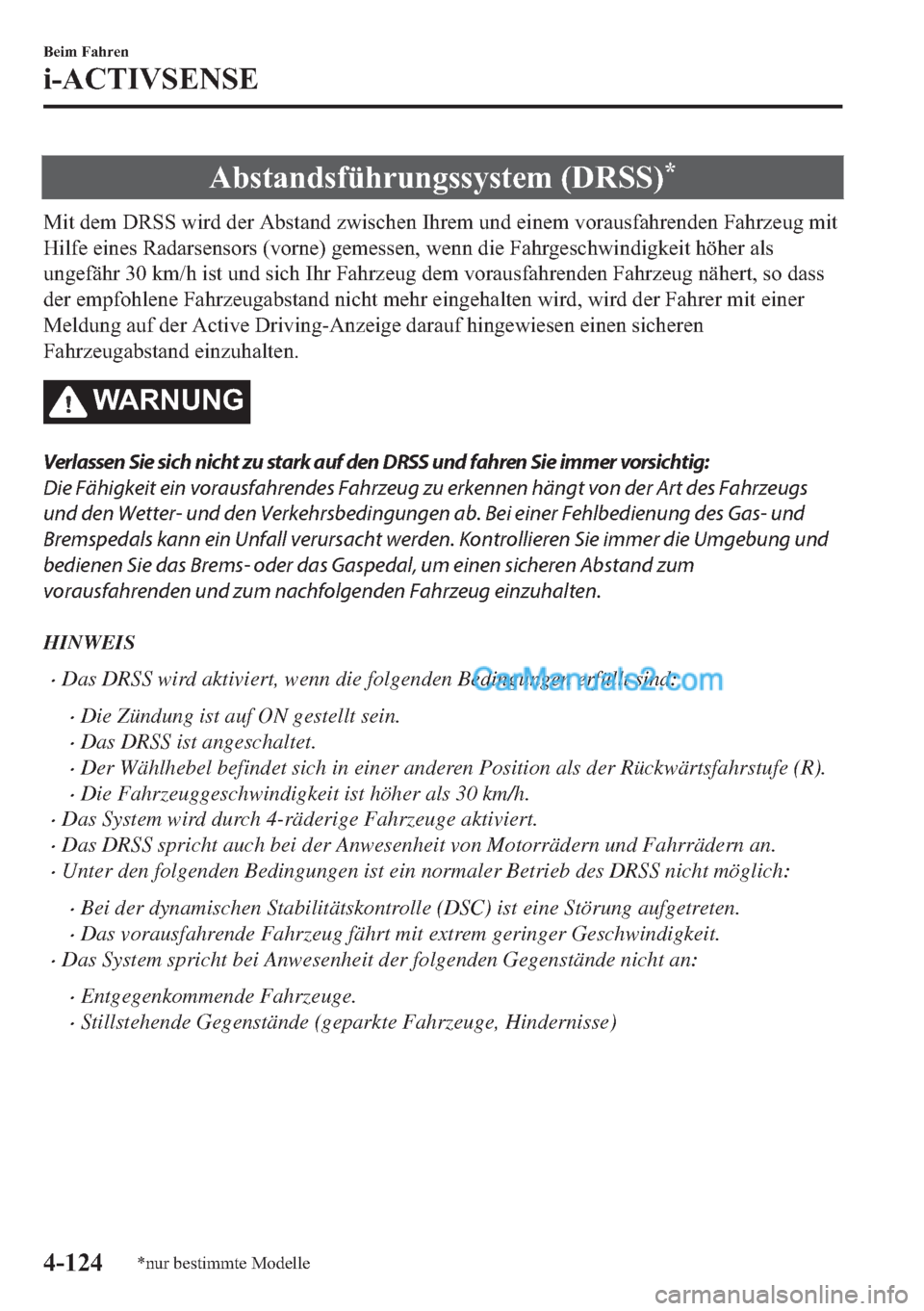 MAZDA MODEL 2 2018  Betriebsanleitung (in German) �$�E�V�W�D�Q�G�V�I�