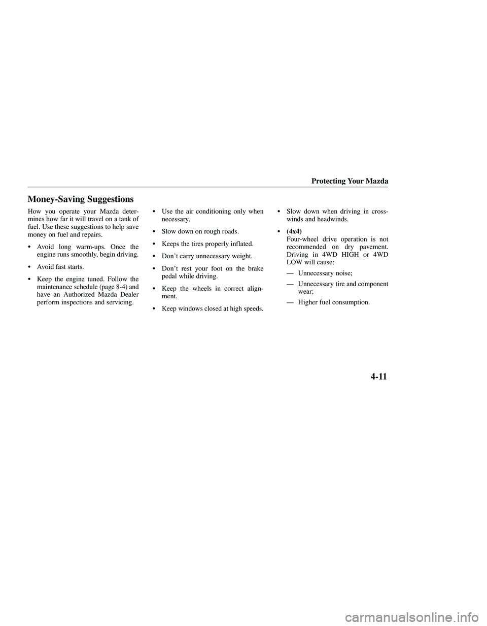 MAZDA MODEL B3000 4WD 2001  Owners Manual 