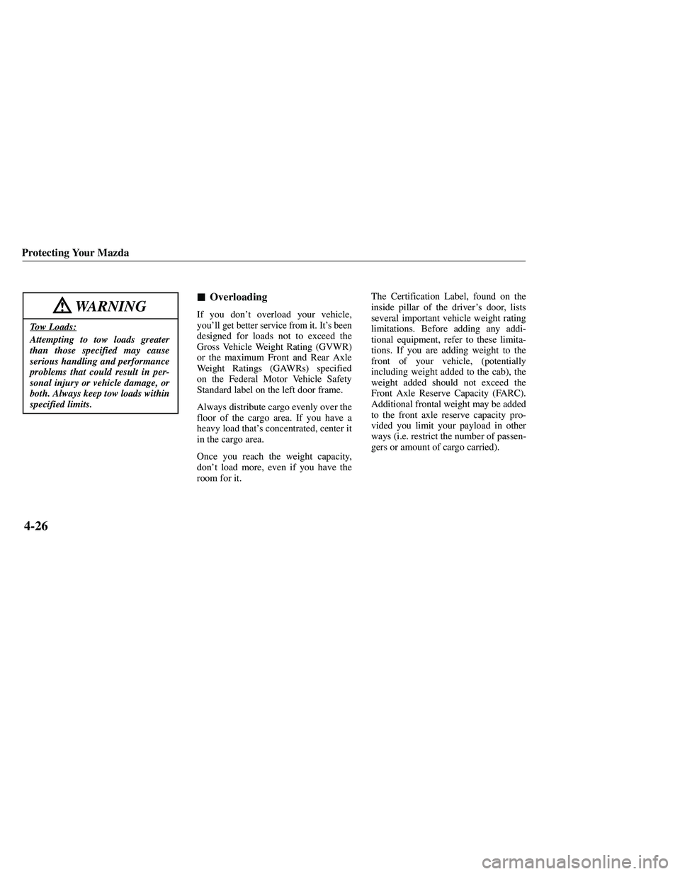 MAZDA MODEL B3000 4WD 2001  Owners Manual 
