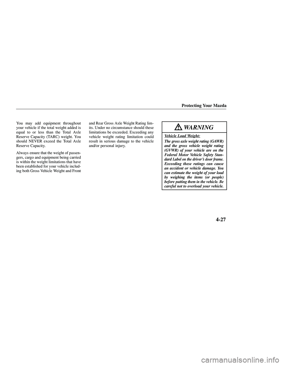 MAZDA MODEL B3000 4WD 2001  Owners Manual 