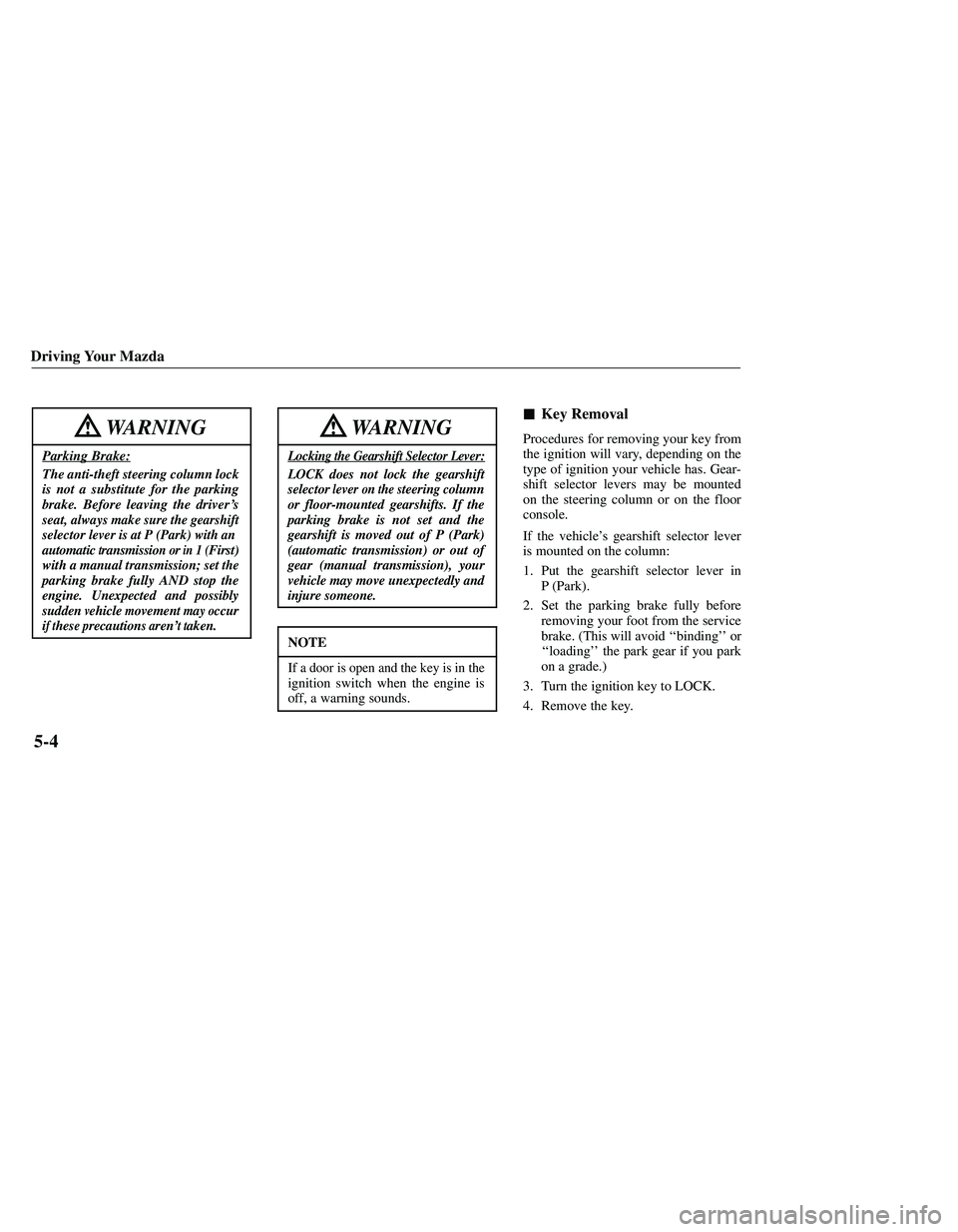 MAZDA MODEL B3000 4WD 2001  Owners Manual 