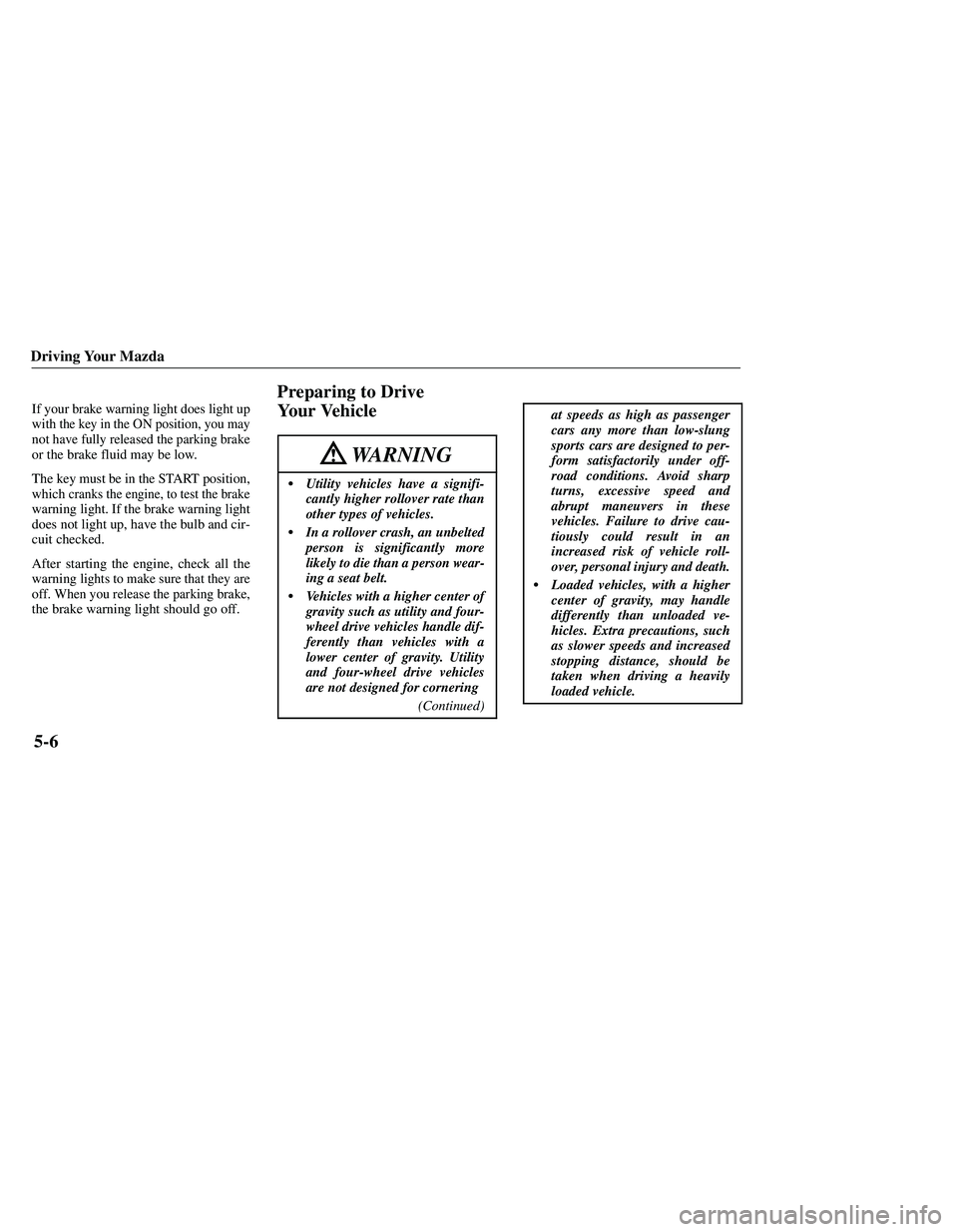 MAZDA MODEL B3000 4WD 2001  Owners Manual 