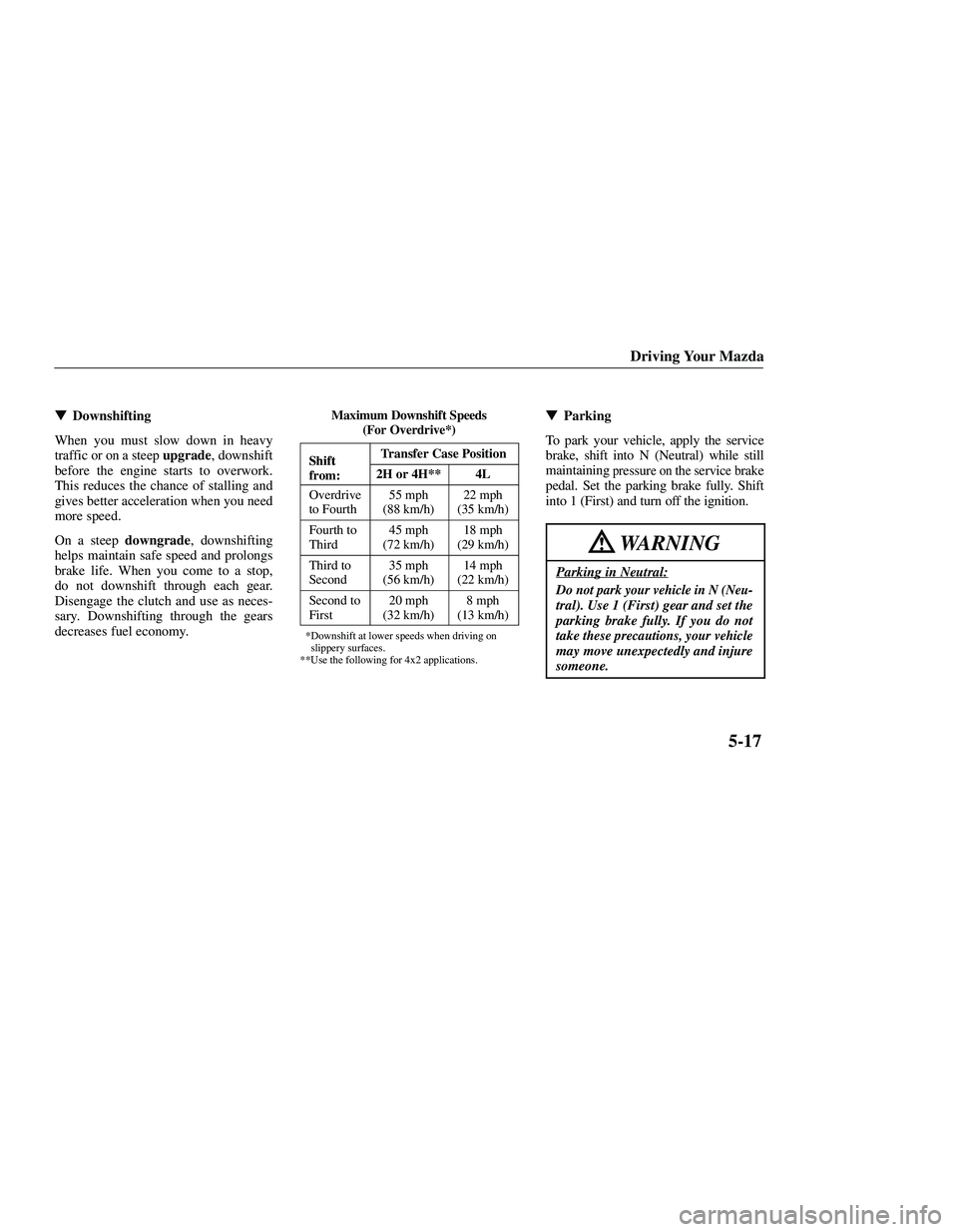MAZDA MODEL B3000 4WD 2001  Owners Manual 