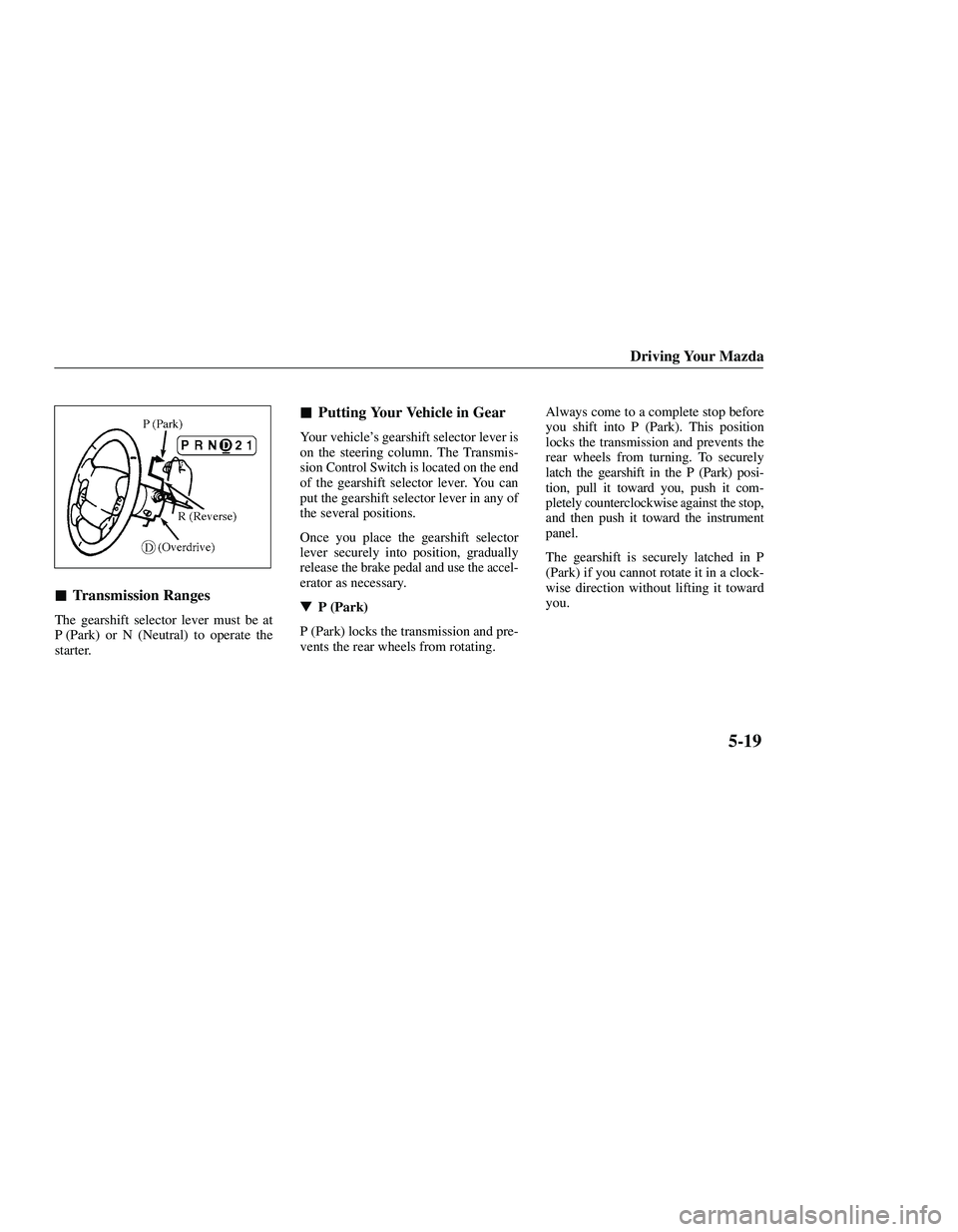 MAZDA MODEL B3000 4WD 2001  Owners Manual 