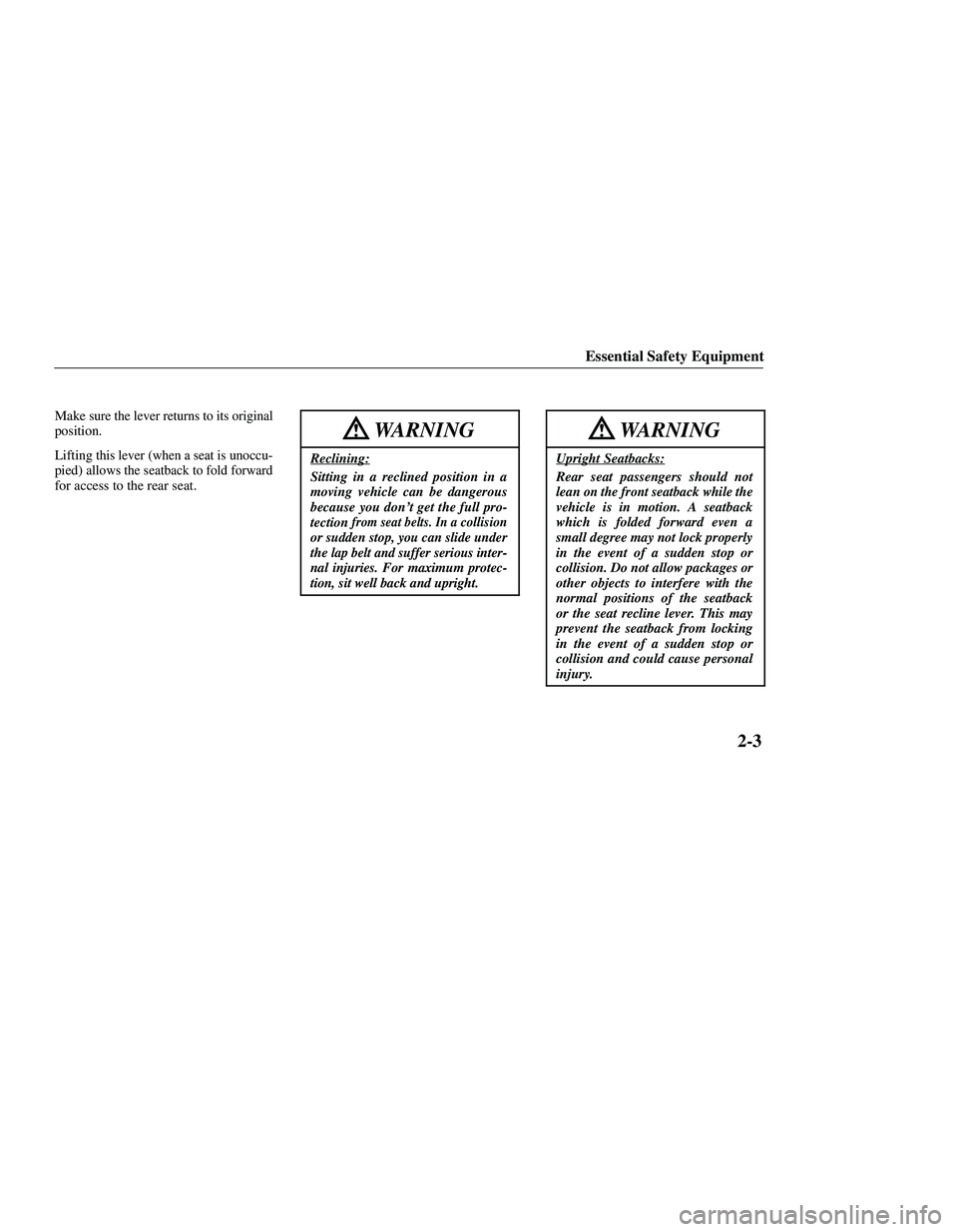 MAZDA MODEL B3000 4WD 2001  Owners Manual 