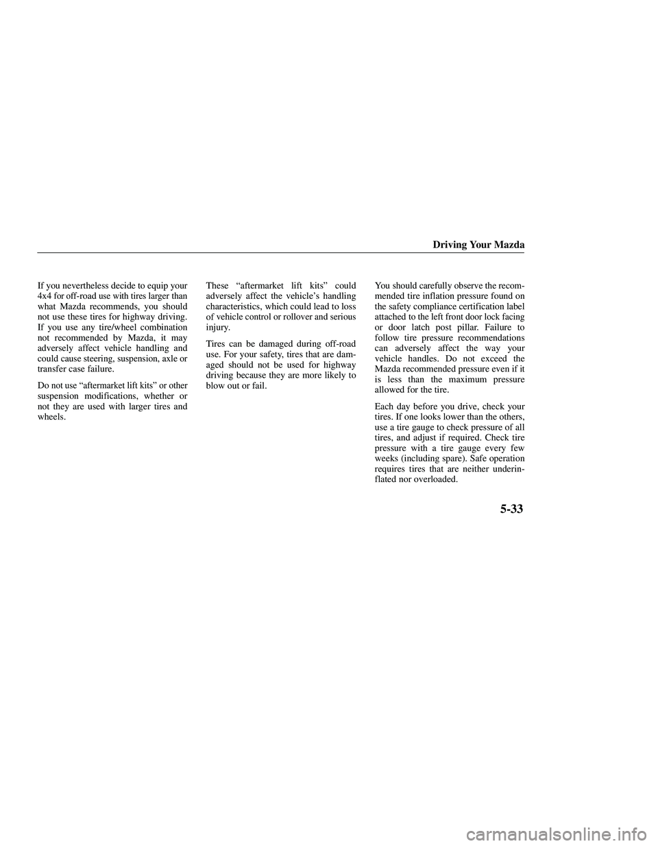 MAZDA MODEL B3000 4WD 2001  Owners Manual 