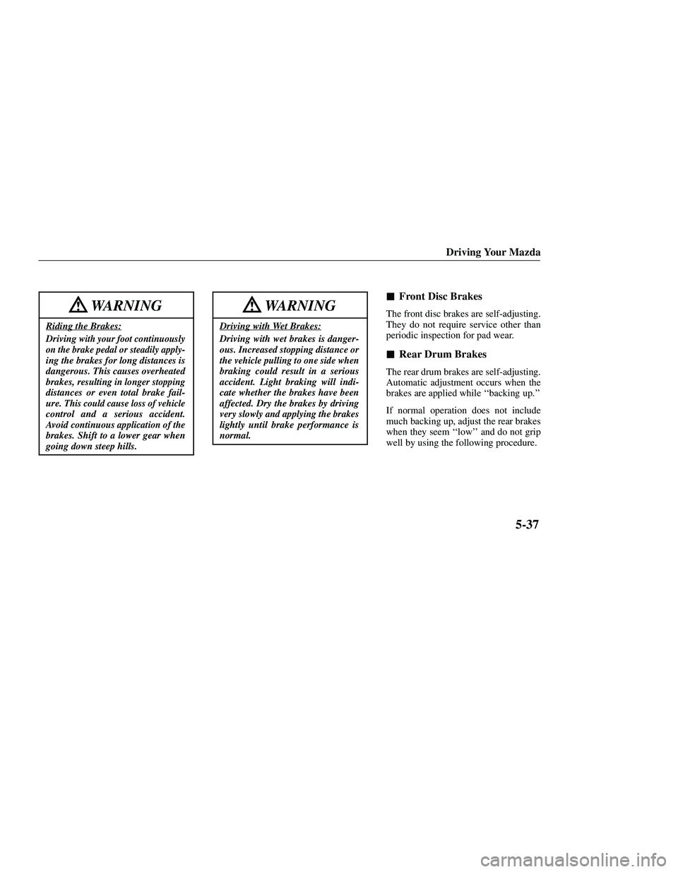 MAZDA MODEL B3000 4WD 2001  Owners Manual 