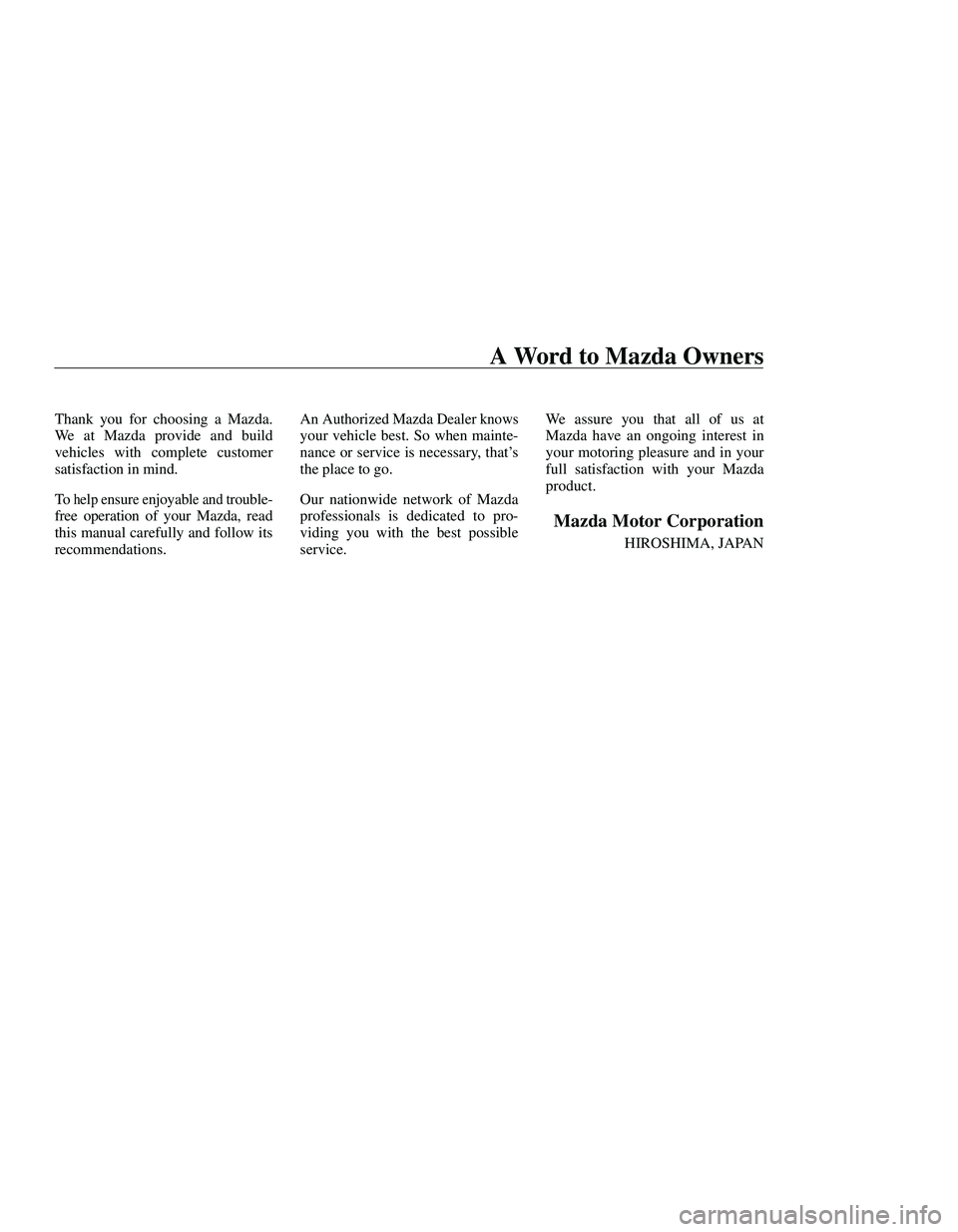 MAZDA MODEL B3000 4WD 2001  Owners Manual 