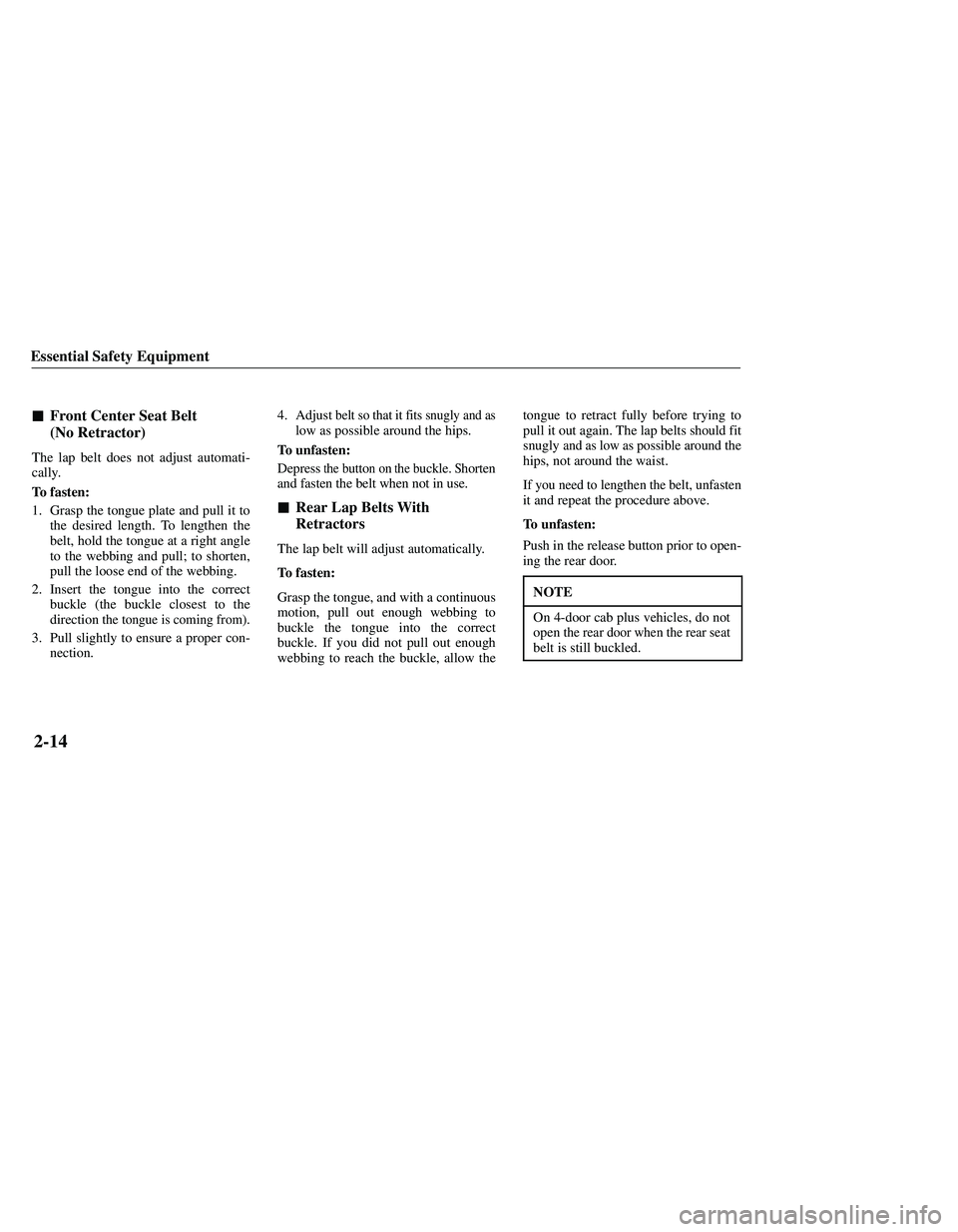 MAZDA MODEL B3000 4WD 2001  Owners Manual 