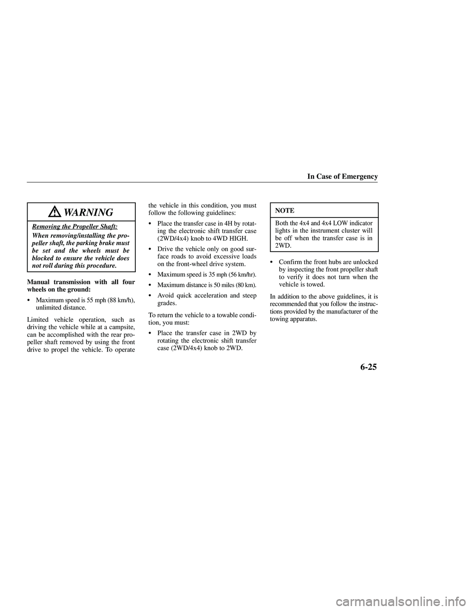 MAZDA MODEL B3000 4WD 2001  Owners Manual 
