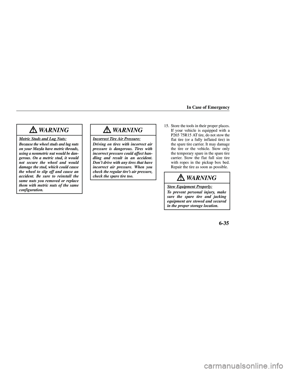 MAZDA MODEL B3000 4WD 2001  Owners Manual 