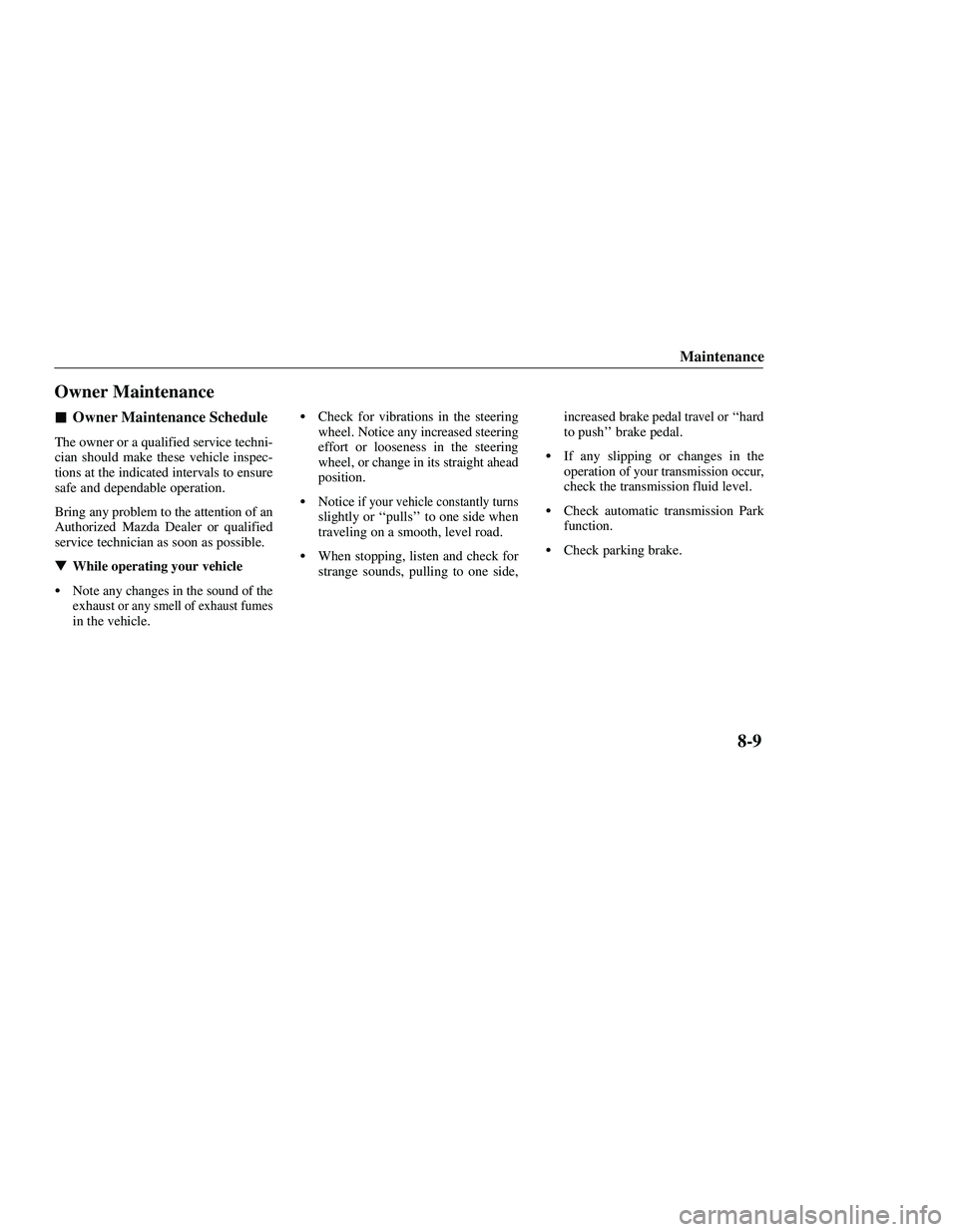 MAZDA MODEL B3000 4WD 2001  Owners Manual 