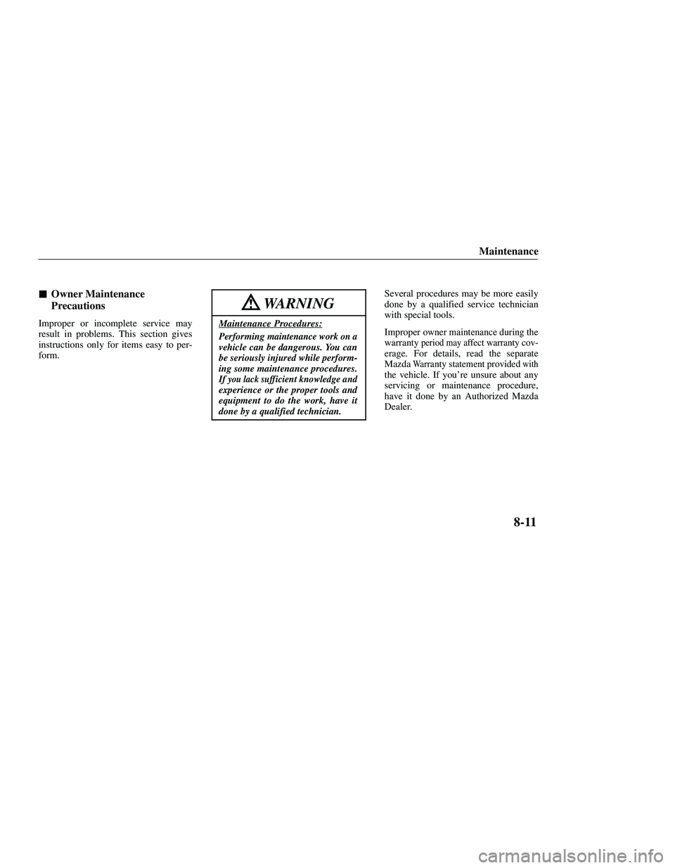 MAZDA MODEL B3000 4WD 2001  Owners Manual 