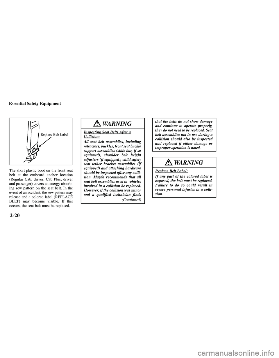 MAZDA MODEL B3000 4WD 2001  Owners Manual 