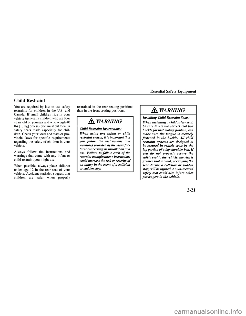 MAZDA MODEL B3000 4WD 2001  Owners Manual 