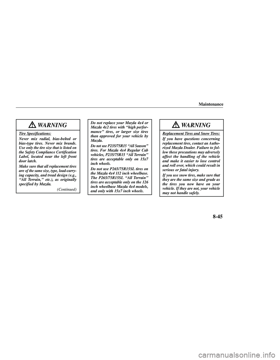 MAZDA MODEL B3000 4WD 2001  Owners Manual 