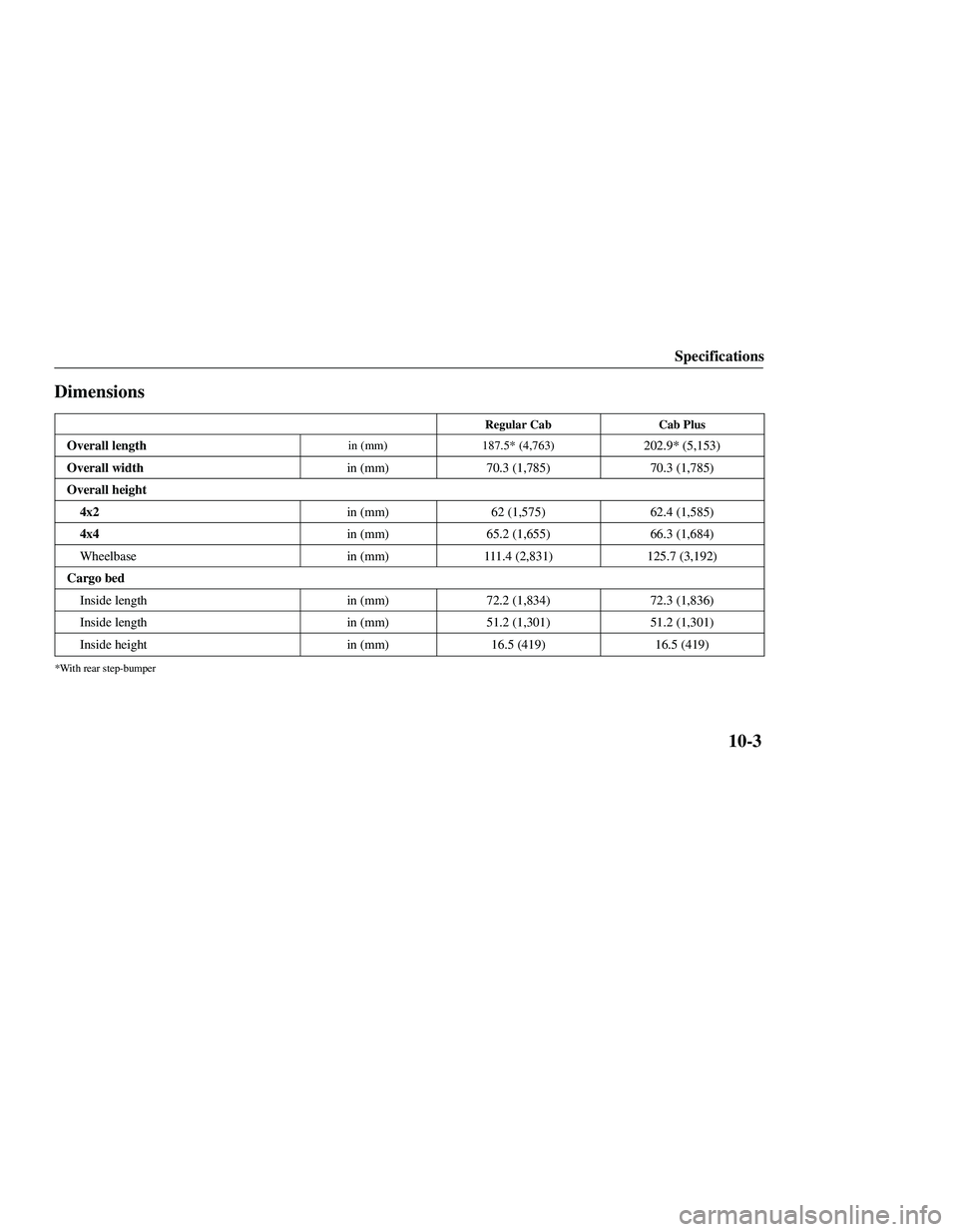 MAZDA MODEL B3000 4WD 2001  Owners Manual 