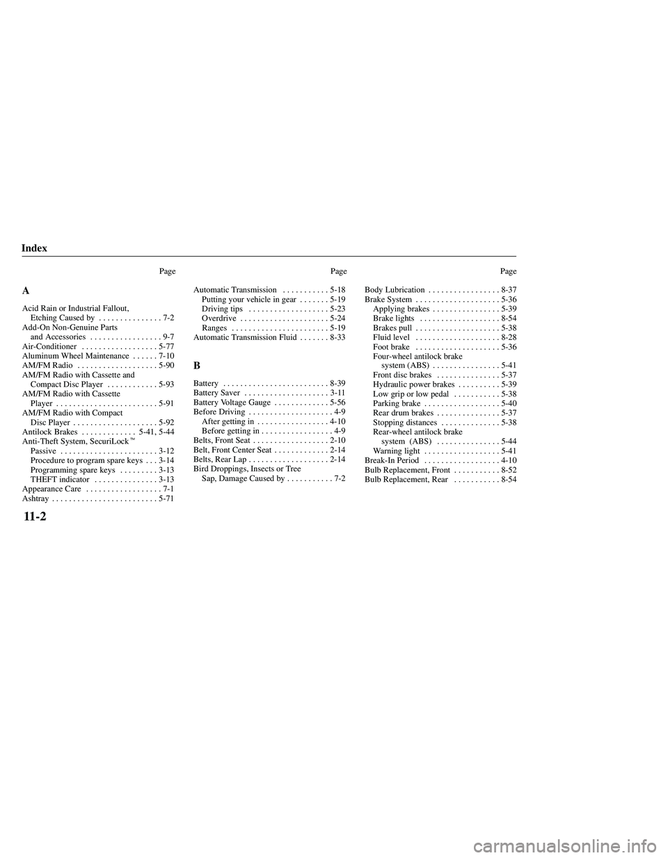 MAZDA MODEL B3000 4WD 2001  Owners Manual 