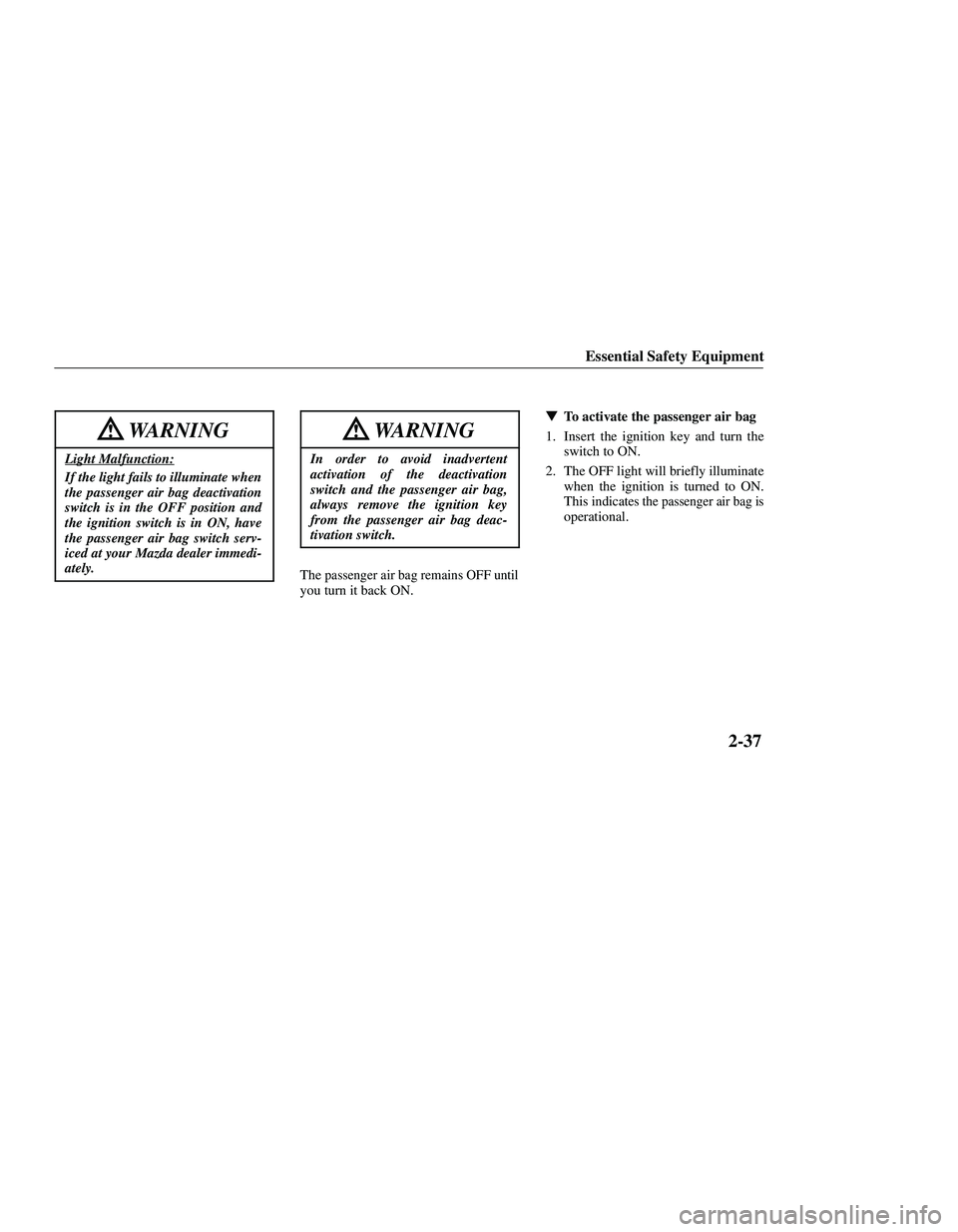MAZDA MODEL B3000 4WD 2001  Owners Manual 