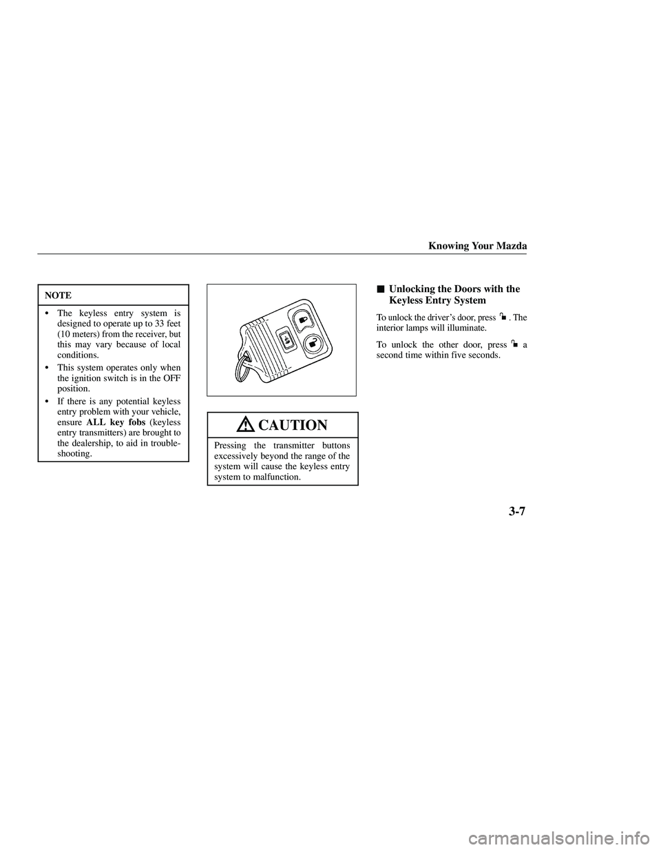 MAZDA MODEL B3000 4WD 2001  Owners Manual 