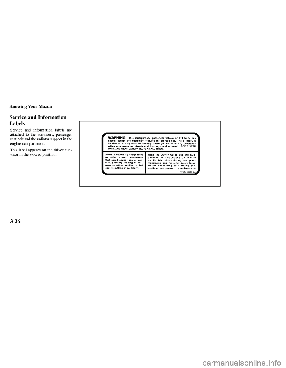 MAZDA MODEL B3000 4WD 2001  Owners Manual 