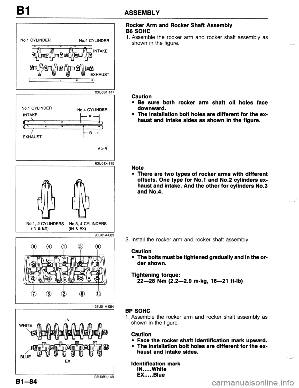 MAZDA 323 1989 Factory Repair Manual Bl ASSEMBLY
No.1 CYLINDER No.4 CYLINDER
0311081-14
No.1 CYLINDER
No.4 CYLINDER
INTAKE
\. A
0’ Y Y 0 1
”
P
/ Y)
6
EXHAUST
No.1, 2 CYLINDERS No.3, 4 CYLINDERS
(IN & EX) (IN & EX)
93UO MAZDA 323 1989 Factory Repair Manual Bl ASSEMBLY
No.1 CYLINDER No.4 CYLINDER
0311081-14
No.1 CYLINDER
No.4 CYLINDER
INTAKE
\. A
0’ Y Y 0 1
”
P
/ Y)
6
EXHAUST
No.1, 2 CYLINDERS No.3, 4 CYLINDERS
(IN & EX) (IN & EX)
93UO