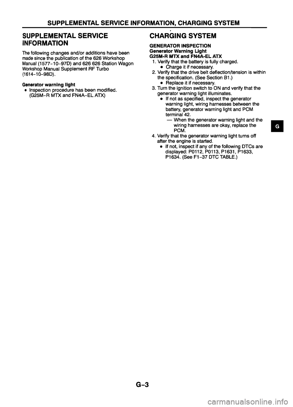 MAZDA 626 1999  Workshop Manual Suplement 