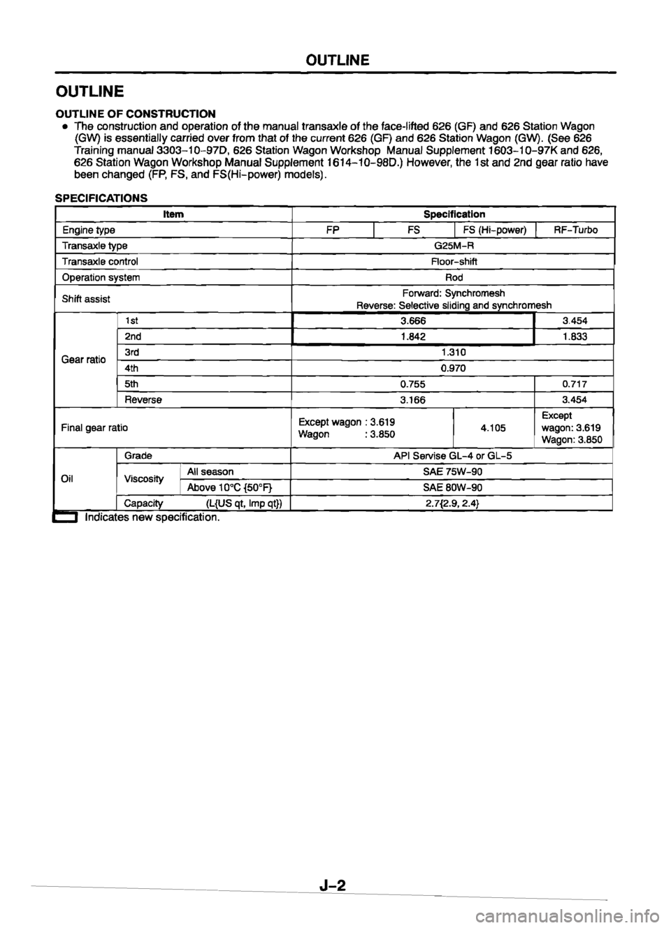 MAZDA 626 1999  Workshop Manual Suplement 