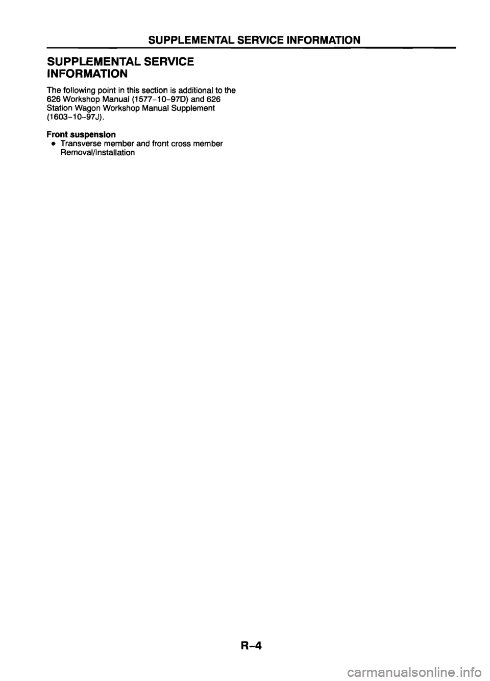 MAZDA 626 1999  Workshop Manual Suplement 