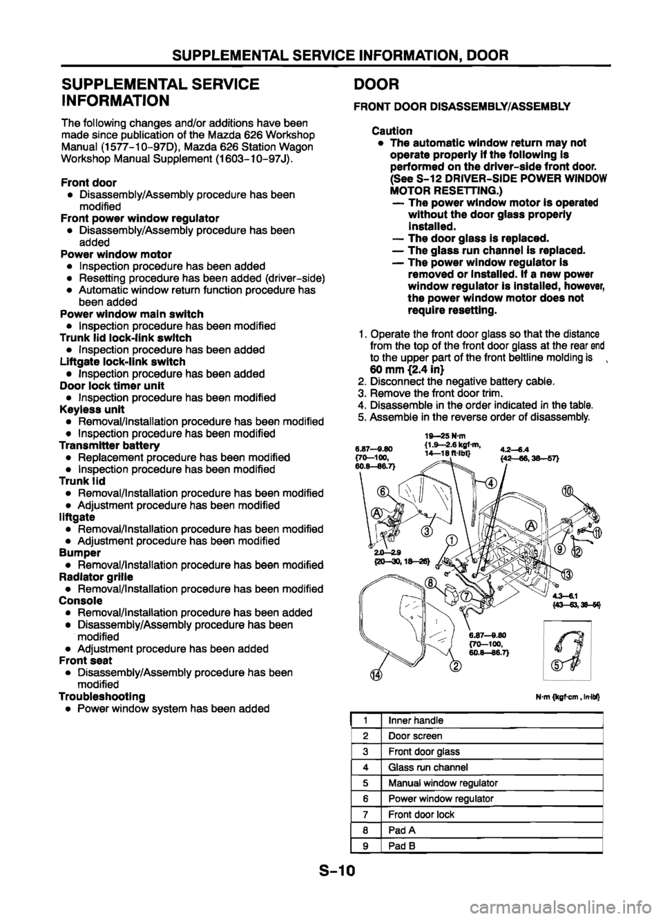 MAZDA 626 1999  Workshop Manual Suplement 
