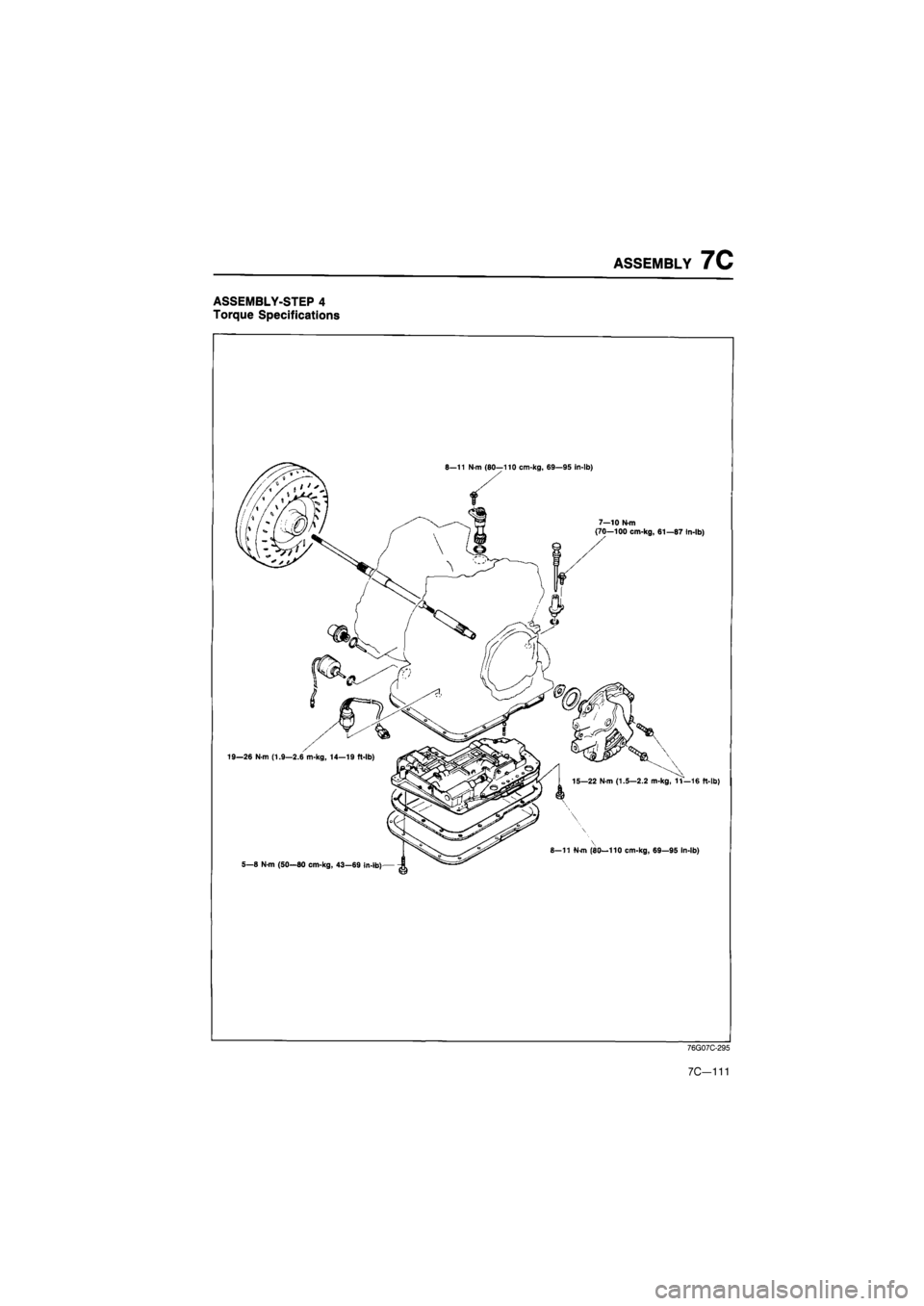 MAZDA 626 1987  Workshop Manual ASSEMBLY-STEP
 4 

Torque Specifications 
ASSEMBLY
 7C 

76G07C-295 
7C—111  